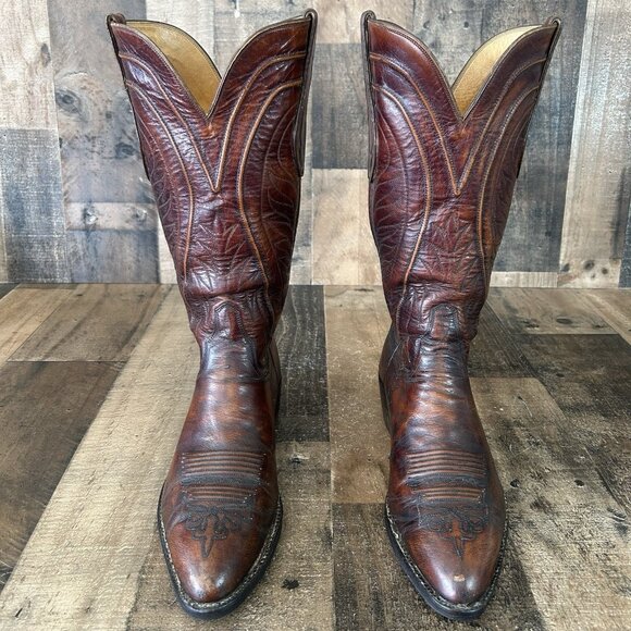 TO Stanley Vintage Leather Western Cowboy Boots Mens 9.5 D - Picture 1 of 12
